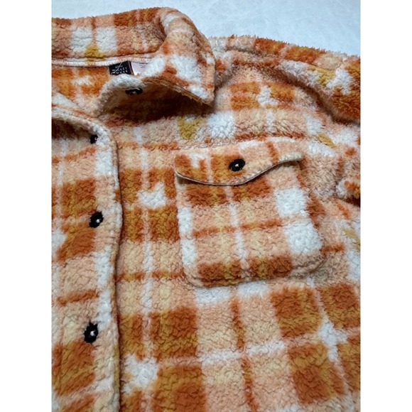 Disney Mickey Mouse Plaid Sherpa Fleece Shacket Shirt Jacket Orange White L - Picture 4 of 10